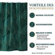 Lade das Bild in den Galerie-Viewer, Duschvorhang Blätter Grün Gold 200x180 cm Polyester waschbar Badewannenvorhang inkl. Ringe