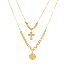 Lade das Bild in den Galerie-Viewer, 2 lagige Halskette Gold Kreuz 18 Karat vergoldet