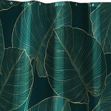 Lade das Bild in den Galerie-Viewer, Duschvorhang Blätter Grün Gold 200x180 cm Polyester waschbar Badewannenvorhang inkl. Ringe