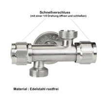 Lade das Bild in den Galerie-Viewer, Geräteventil Anschlussventil für Spülmaschine und Waschmaschine Doppelventil Edelstahl Schnellverschluss