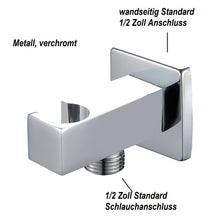 Lade das Bild in den Galerie-Viewer, Wandanschlussbogen eckig Schlauch-Anschluss Messing verchromt mit Halterung