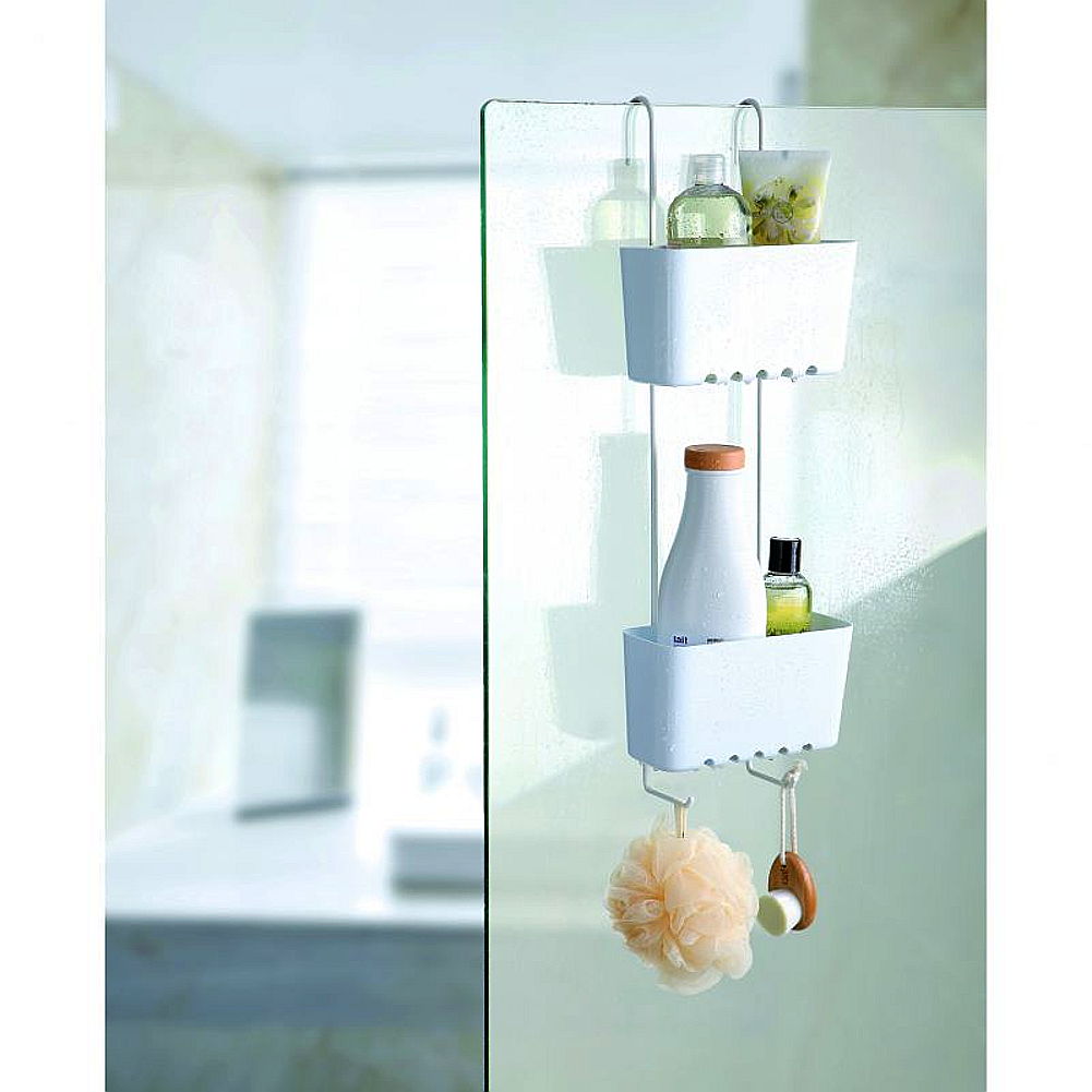 Duschregal weiß zum Einhängen an Duschwand, Duschablage Metall – Sanixa