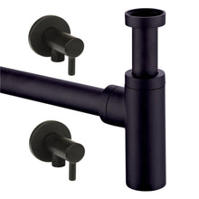 Lade das Bild in den Galerie-Viewer, Siphon Set schwarz matt rund mit Eckventilen