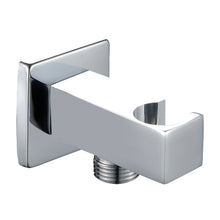 Lade das Bild in den Galerie-Viewer, Wandanschlussbogen eckig Schlauch-Anschluss Messing verchromt mit Halterung