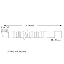 Lade das Bild in den Galerie-Viewer, Ablauf weiß Kunststoff 1 1/4 Zoll 34 - 71 cm