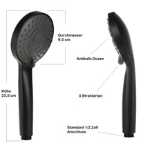 Lade das Bild in den Galerie-Viewer, Handbrause schwarz mit 3 Funktionen Duschkopf Duschbrause Brausekopf matt