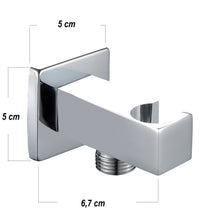 Lade das Bild in den Galerie-Viewer, Wandanschlussbogen eckig Schlauch-Anschluss Messing verchromt mit Halterung