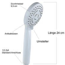 Lade das Bild in den Galerie-Viewer, Handbrause Weiß 3 Strahlarten Antikalkdüsen ABS