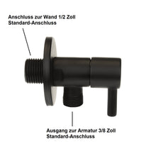 Lade das Bild in den Galerie-Viewer, Siphon Set schwarz matt rund mit Eckventilen