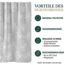 Lade das Bild in den Galerie-Viewer, Duschvorhang Blätter Grau 200x180 cm Polyester waschbar Badewannenvorhang inkl. Ringe
